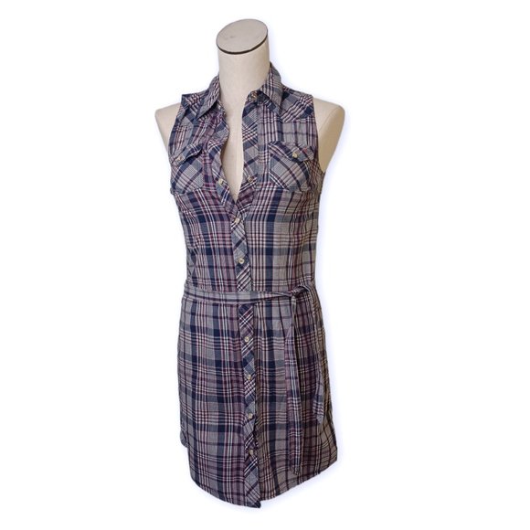 TOMMY HILFIGER • XS plaid dress sleeveless red white blue Spring Summer women's - Picture 1 of 9